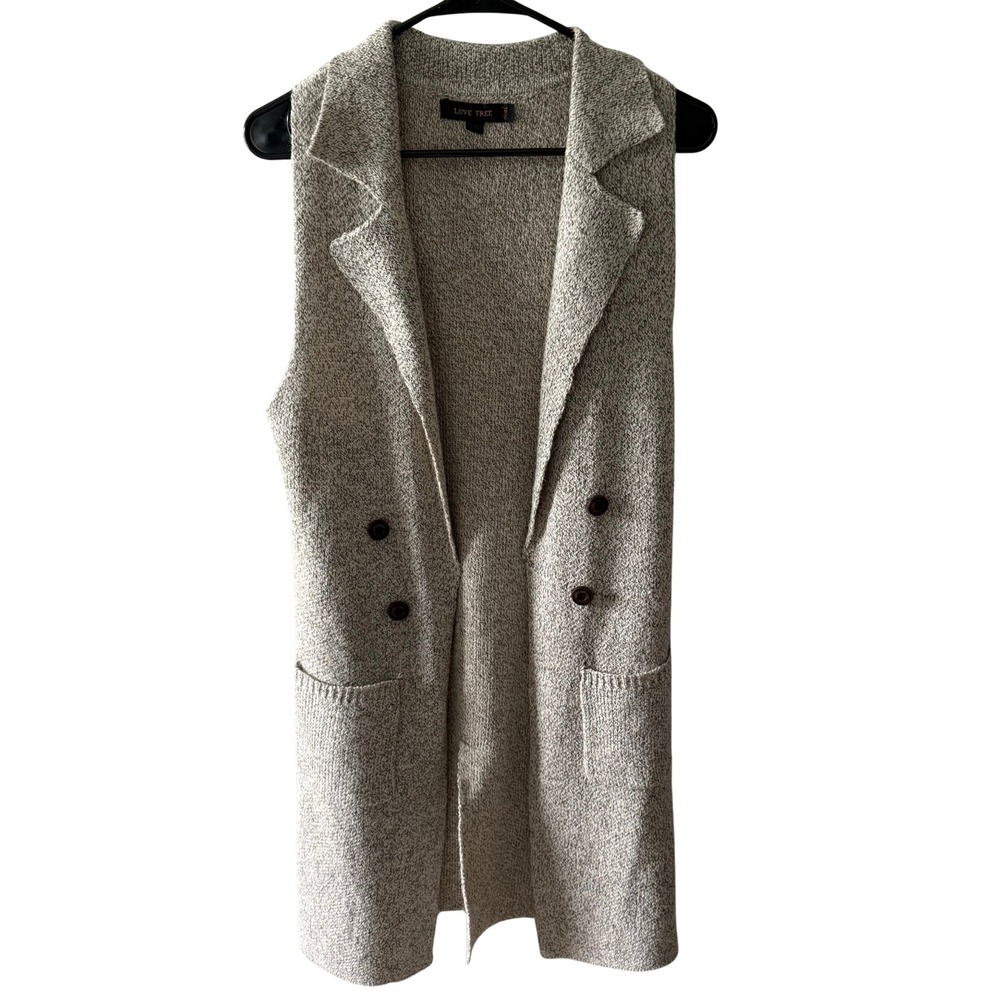 Love Tree Womens Tan Marled Knit Sleeveless Longline Cardigan Vest Small 9010WH
